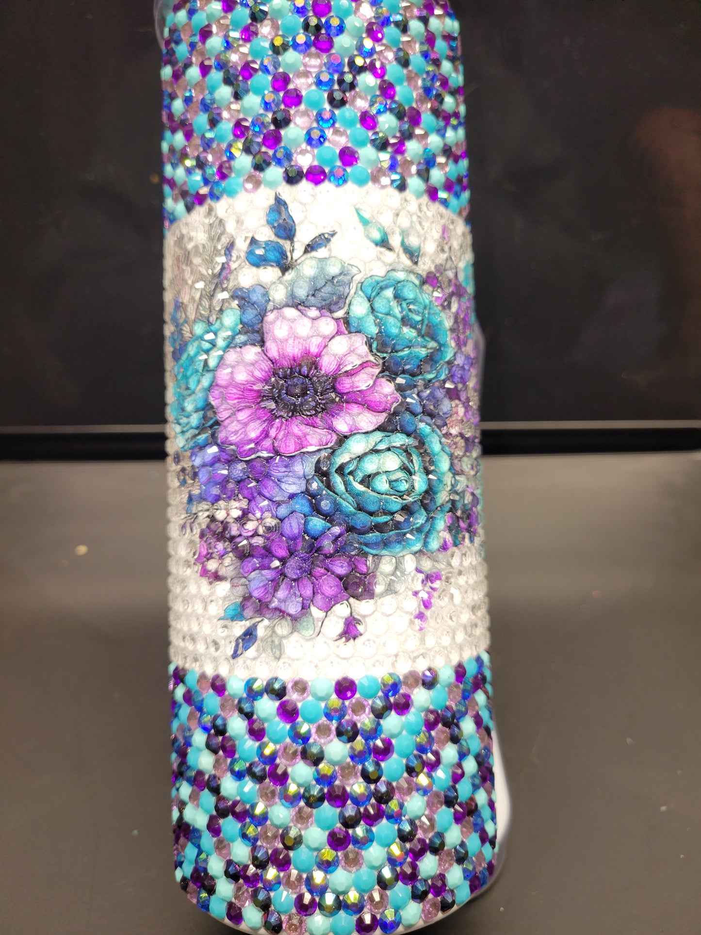 Teal and Purple Flower 20 Oz skinny Tumbler