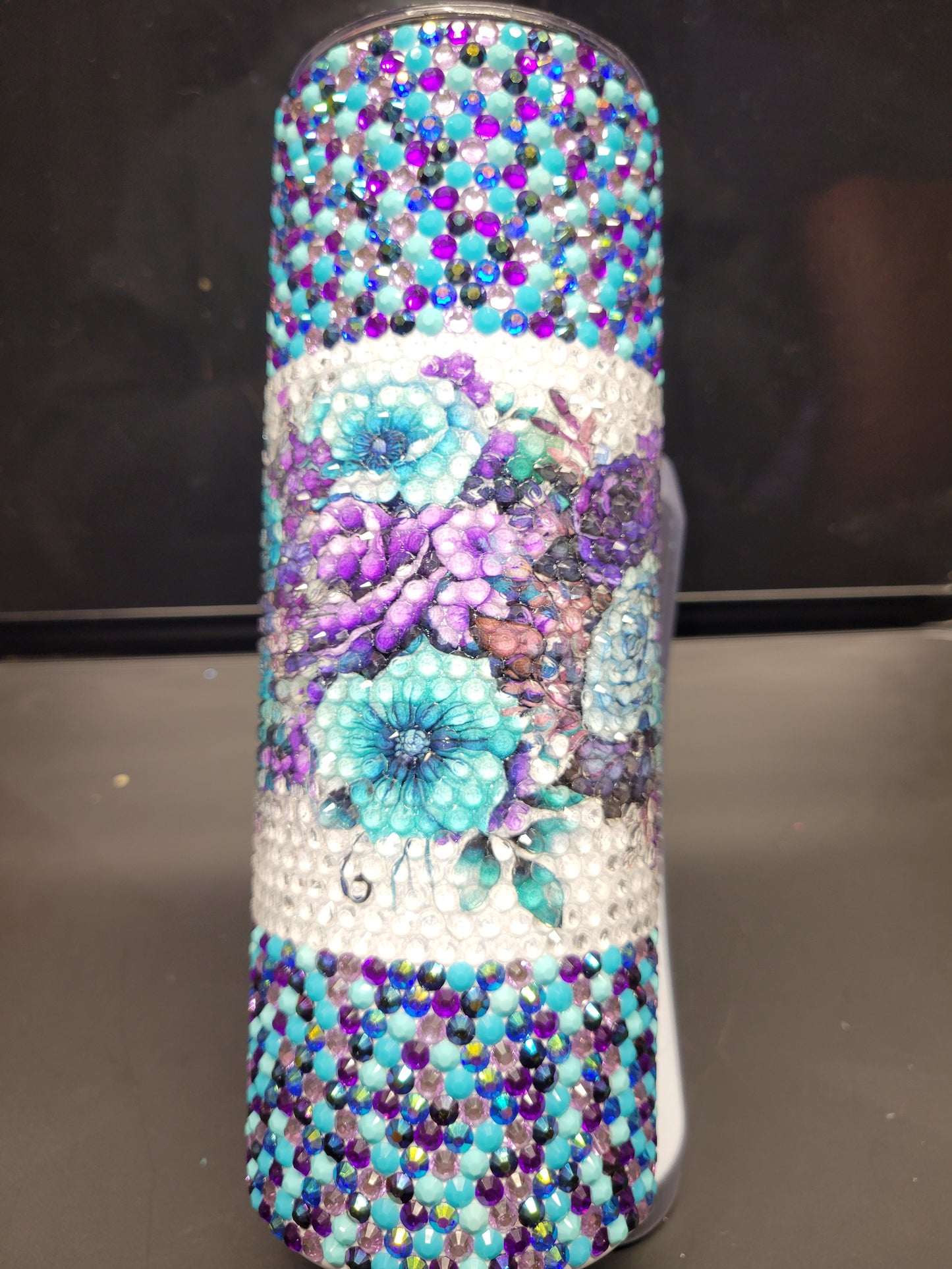 Teal and Purple Flower 20 Oz skinny Tumbler